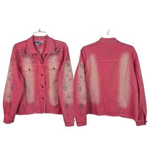 Diane Gillman Pink Turquoise Red Studded Bedazzled Bling Vintage Jacket Coat L